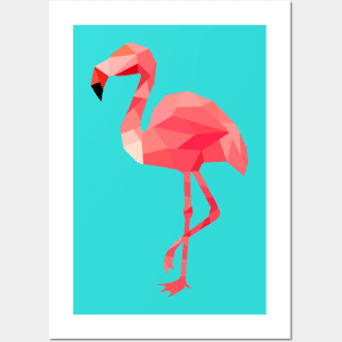 Pink geometric flamingo Posters and Art